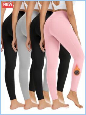 Fleece Lined Leggings High Waisted Thermal Winter Yoga Pants 4 Pack